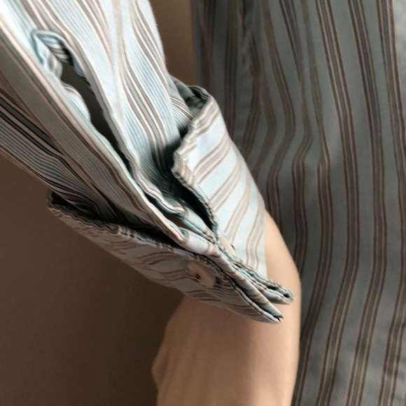 Vintage Gap Lt Aqua Pinstripe Dress Shirt collared Button Down French Cuffs - Picture 7 of 9